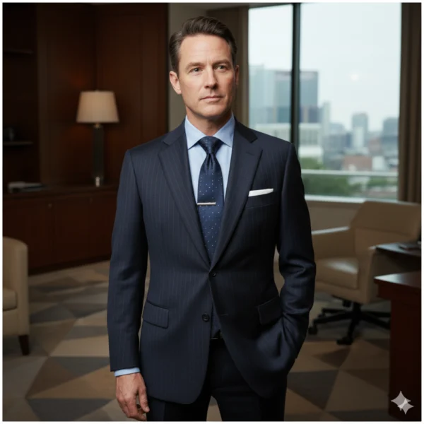 Corbata azul marino con lunares