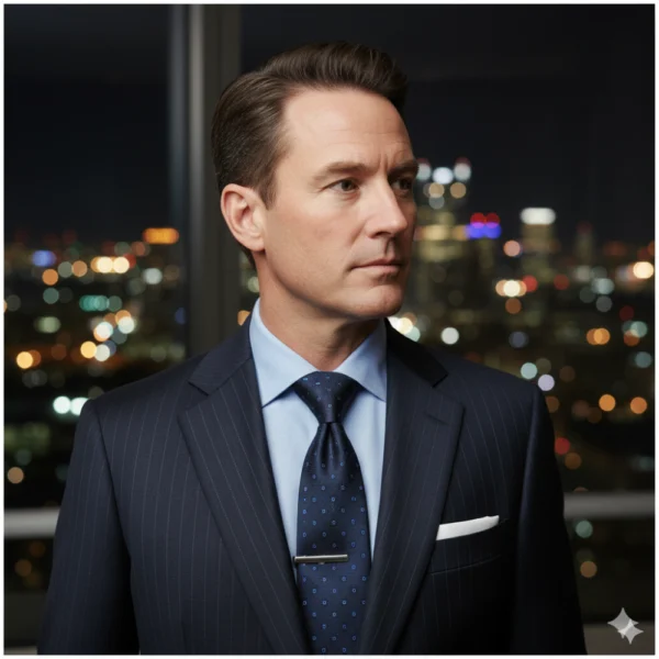 Corbata azul marino con lunares