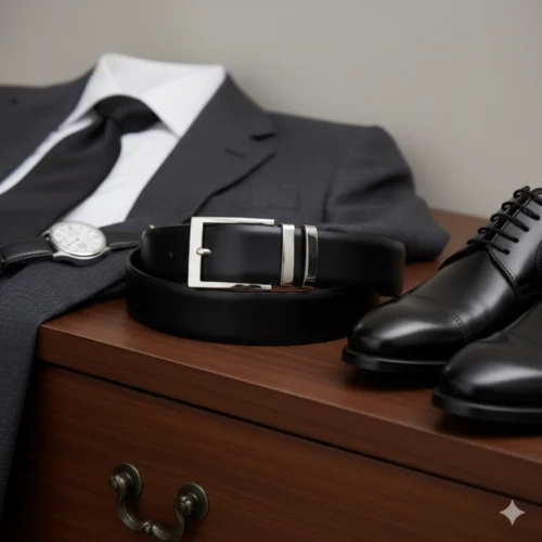 Cinturón negro liso con hebilla plateada