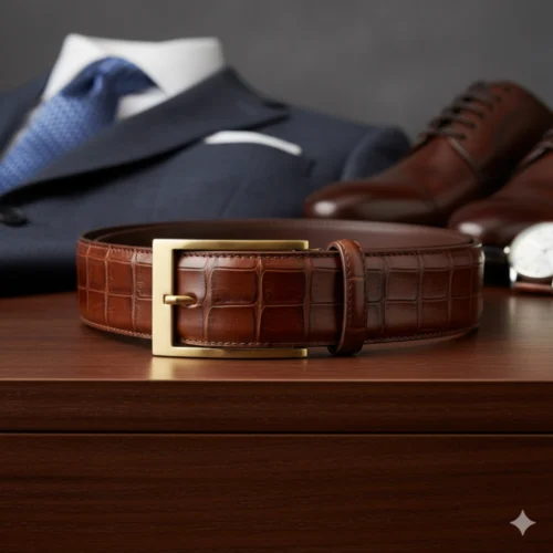 Cinturón de piel hebilla dorada