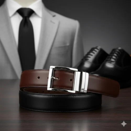 Cinturón piel, marrón, liso, hebilla plata