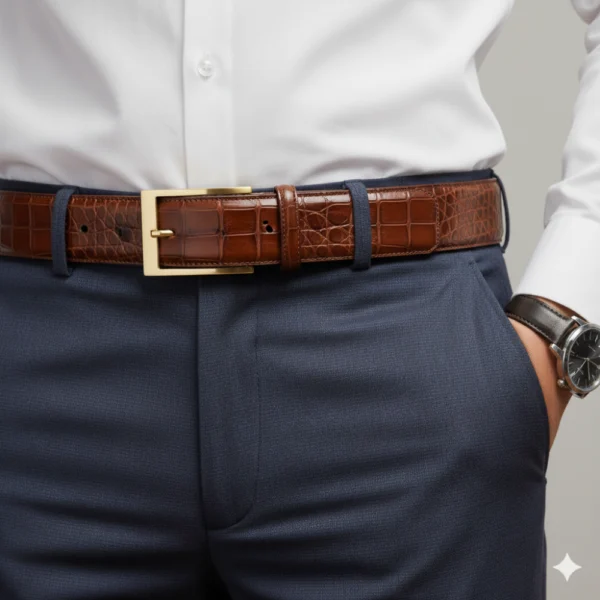 Cinturón de piel marrón con hebilla dorada