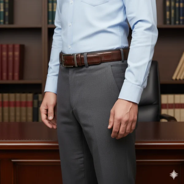 Cinturón marrón el modelo lo lleva