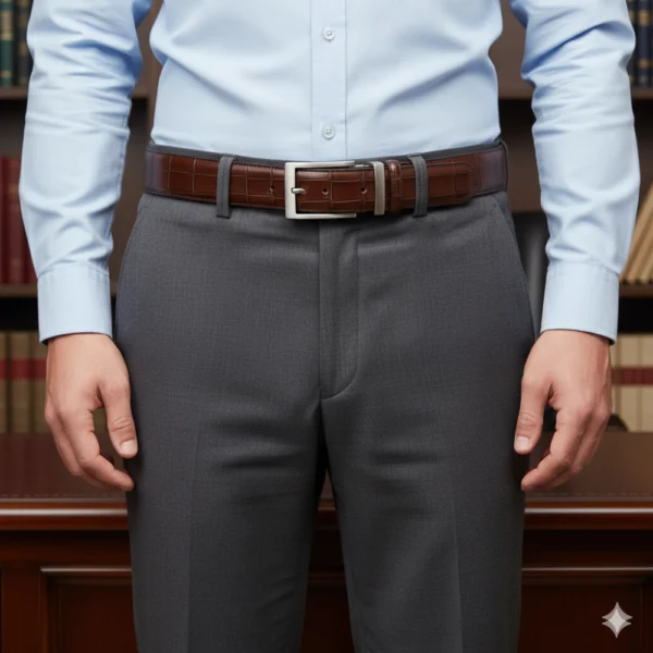 Cinturón de piel marrón chocolate con hebilla plateada