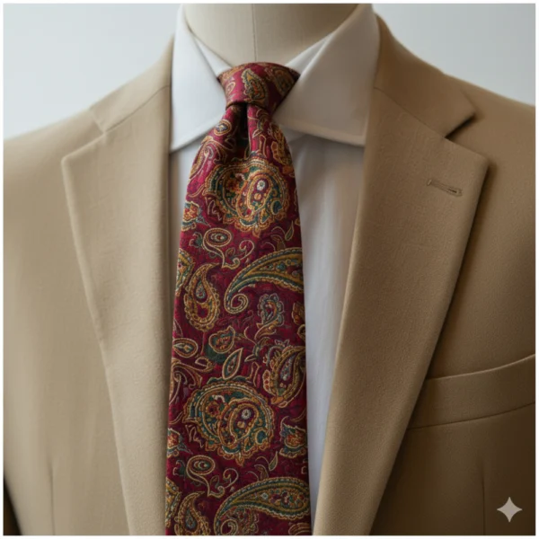 Corbata granate de seda con estampado