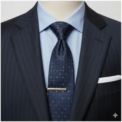 Corbata azul marino con lunares