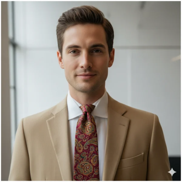 Corbata granate de seda con estampado