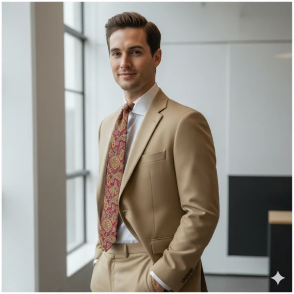 Corbata granate de seda con estampado